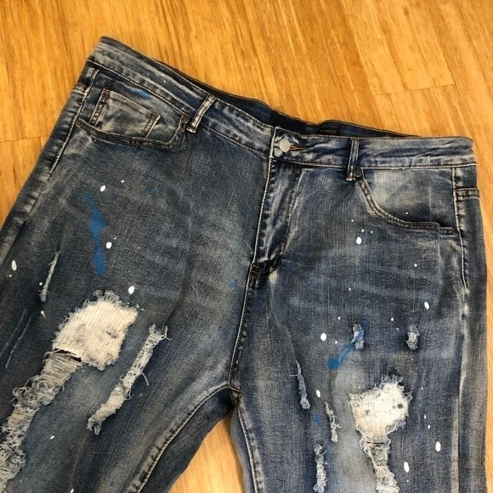 thrashed men's 40 x 32 jeans rave distressed Y2K grunge hiphop skater  jeans